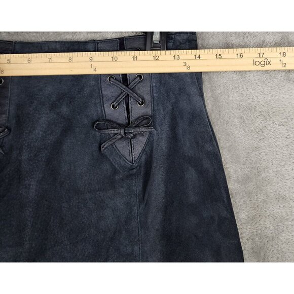 Silverleaf Skirt Womens Size 9/10 Black Suede Leather Lace Up Retro Mini Vintage - Picture 4 of 11